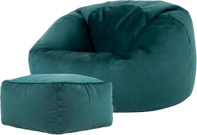 Groene Velvet Baan Zitzak met Voetensteun - Luxe Lounge Stoel voor Volwassenen