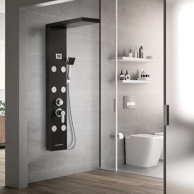 Auralum Max - Zwarte Douchekolom - Temperatuur Digitaal Display - 4 Functies - Spa Jets - RVS - 6 Massage Jets - Douchekolom - Regendouche - Douche Combinatie Set