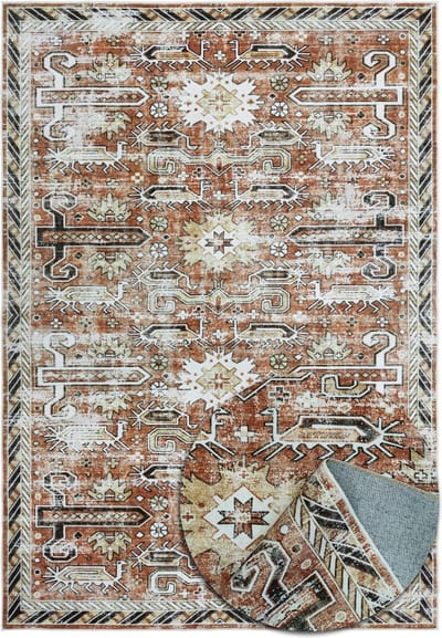 Vintage Oosters Tapijt - Zacht - Machinewasbaar Vloerkleed - Antislip - Premium Polyester Vezels - Terracotta - 120cm x 160cm
