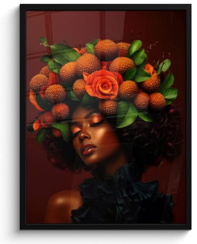 Poster in lijst - Fotolijst 50x70 cm - Posters - Vrouw - lychee - exotisch - Posterlijst zwart - Decoratie - Wanddecoratie woonkamer - Muurdecoratie slaapkamer