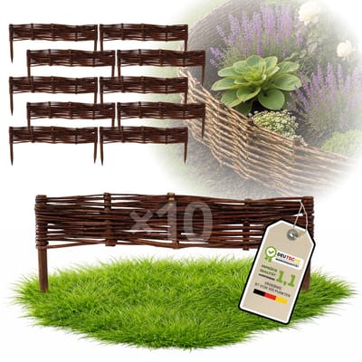 Floranica Set van 10 Bedrand van wilgenhout 10 cm x 60 cm Wilgenhek insteekhekwerk Tuinafscheiding van wilg Wilgenvlechtwerk Tuinhek Gazonrand Palissade van wilgentenen