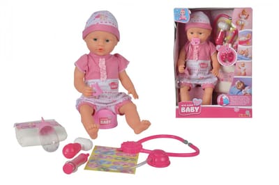 New Born Baby - Babypop met doktersaccessoires - stethoscoop met geluid - drink en plasfunctie - 38cm - babypop