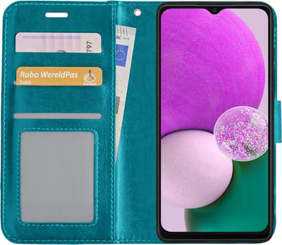 Hoes - Met Pasjeshouder - Geschikt voor Samsung Galaxy A13 5G - Luxe Bookcase Portemonee - Flip Case - Kunstleer Book Case - Flipcase - Book Cover - Walletcase - PortemonneeHoes - Turquoise