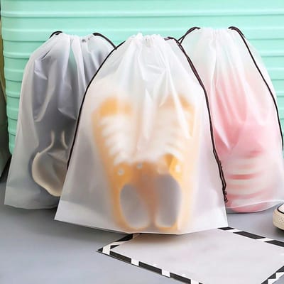 Sac de Rangement pour Chaussures avec Corde Sacs à Chaussures Transparents pour Voyage Sac d'Emballage Portable Étanche pour Chaussures Sac de Rangement Multifonctionnel Organisateur de Chaussures 1pcs blanc