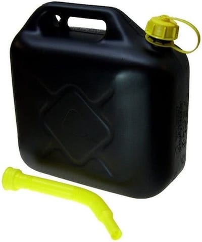 Benson Jerrycan - 2x stuks - kunststof - 10 liter - zwart - inclusief schenktuit - o.a. benzine / diesel