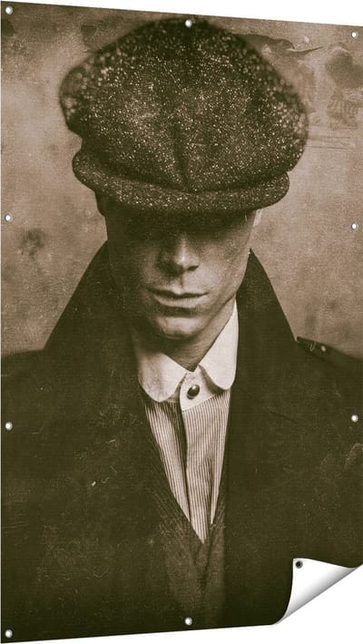 Gards Tuinposter Engelse Gangster uit Jaren 1920 - Zwart Wit - 100x150 cm - Tuindoek - Tuindecoratie - Wanddecoratie buiten - Tuinschilderij
