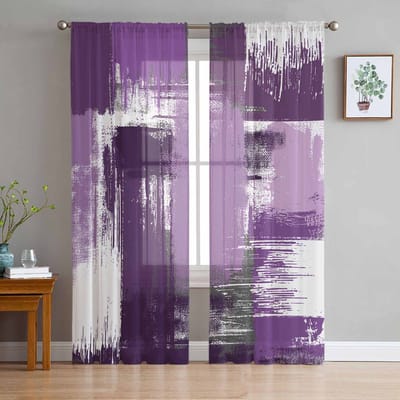 Geometrisch Abstracte Olieverf Stijl Paarse Transparante Gordijnen voor Woonkamer Decoratie Raamgordijnen Keuken Tule Voile Gordijnen W135 x H115cm x1 gray