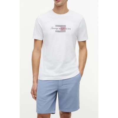 Tommy Hilfiger Script Flag Regular White Größe: M | Bedruckte T-Shirts Outlet | Herren | Weiß