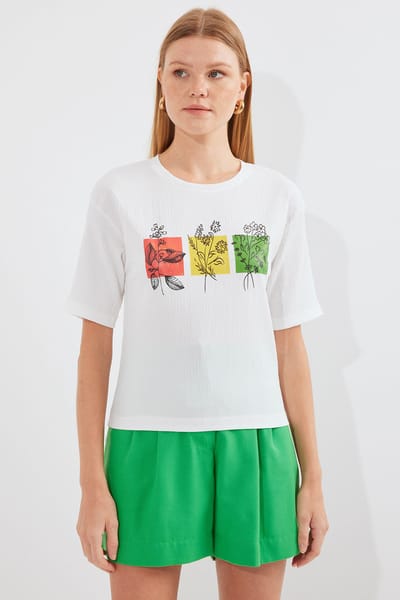 Geprinte Ronde Hals T-Shirt