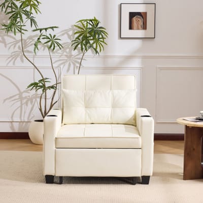 3-in-1 Uitschuifbare Eenpersoons Slaapbank – Met drankhouders en USB-aansluiting, Sofa-Ligstoel, Slaapstoel, Fauteuil, perfect voor kleine ruimtes