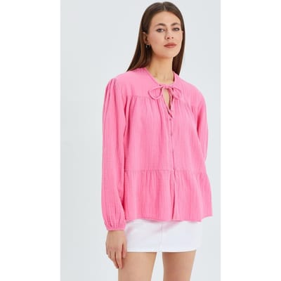 Lange Mouwen Losse Blouse met Strikhals