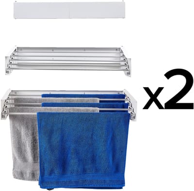 2x Foxydry Hide 71 cm Wit - Droogrek wandmontage - Intrekbare waslijn voor aan de muur - Kleur Wit - 71 x 35 x 13 cm