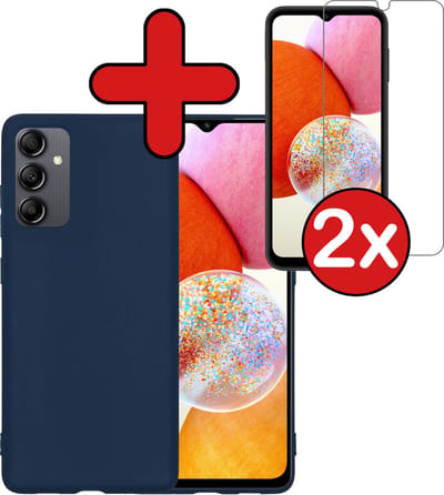 Hoesje - Met 2x Screenprotector - Geschikt voor Samsung Galaxy A14 - Sterk & Shockproof - Telefoon Hoes - Back Cover - Siliconen Case - Telefoonhoes - Donkerblauw