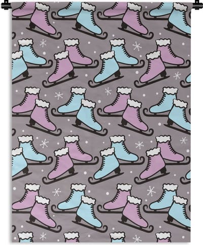 Wandkleed - Wanddoek - Schaatsen - Patroon - Winter - 90x120 cm - Wandtapijt