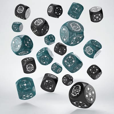 Q-Workshop dobbelstenen set D6 Stormy & Black - 20 stuks compact.