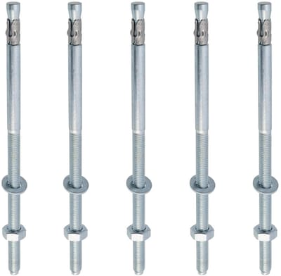 Ankerbouten Set - Bevestigingsbouten Spreidpluggen - Beton Steen Bevestigen - Lange Schroefdraad - M10x220mm 5 Stuks - Verzinkt Zilver