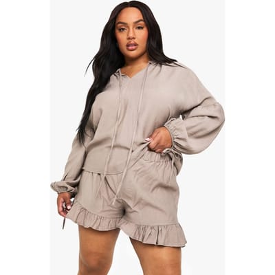 boohoo Dames Plus Linnenlook Blouse met strikdetail aan de voorkant | Taupe | Maat: 16