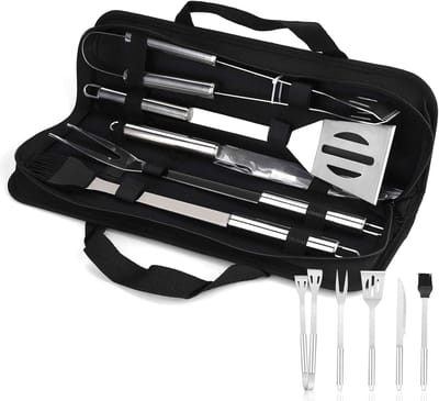 Famanu Barbecue Gereedschapset, Roestvrij Stalen Accessoires Met Opbergzakken, Geweldige Cadeauset, Professionele Grillgereedschap Voor Halloween En Kerstmis