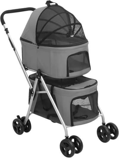 Honden Wandelwagen - Huisdier Buggy - Comfortabel Reizen - Dubbellaags Ontwerp - 83x48x97 cm - Grijs