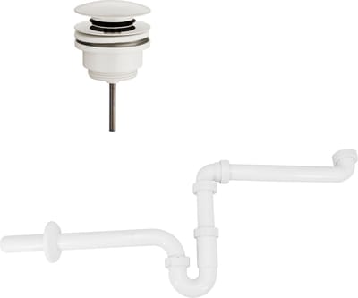 Ruimtebesparend sifon voor wastafel inclusief luxe click waste afvoerplug Clic-Clac 1¼" mat wit