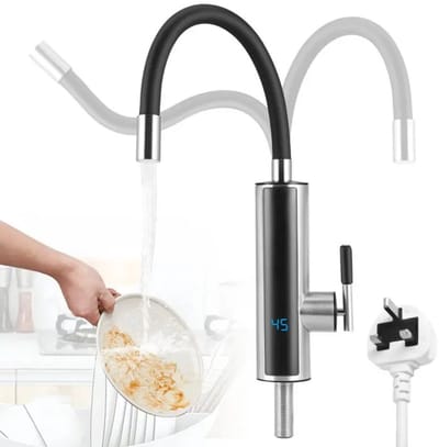 Linkforu - Instant Elektrische Boiler Kraan - 360 ° Draaibare Warmwaterkraan - 30 tot 60 Graden - Digitaal Display - RVS