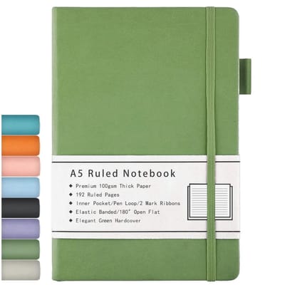 SnelShoppen - A5 Notitieboek Lined Hardcover Journal met 100gsm Dikte Papier, 192 Pagina's, Elastische Band, Faux Leer, Grijs, Ideaal voor Notities, P