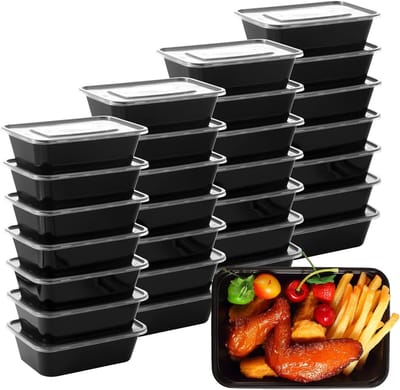 Magnetron bak met deksel - 10 stuks - prepmeal - 750ML - Vershoudbakjes - pp bakjes - Diepvriesbakjes - Zwart