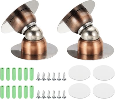 Set van 2 magnetische deurstopper van 4,6 cm, magnetische muursteun van roestvrij staal voor slaapkamer, badkamer, keuken, kantoor, koperrood