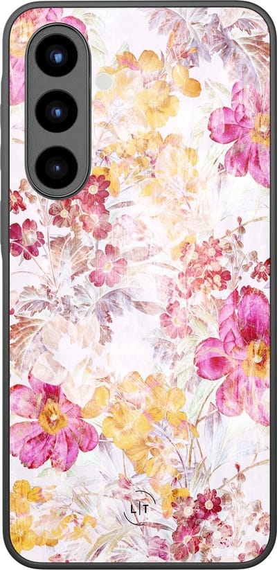 Hoesje geschikt voor Samsung Galaxy A57 - Pink blossom - Luxe Glazen Hardcase - Bloemen - Multi