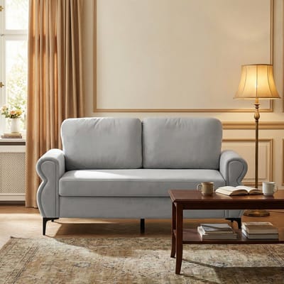 MODFU 2-Zitsbank - Compact En Ergonomisch - Modern - Voor Kleine Woonruimtes - Metaal En Hout - Lichtgrijs - 173,5 X 81 X 92 Cm