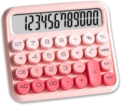 Rekenmachine Mechanische Toetsen - Bureau Rekenmachine - Dagelijkse Berekeningen - Imitatie Mechanisch Gevoel - 12 Cijfers - Roze