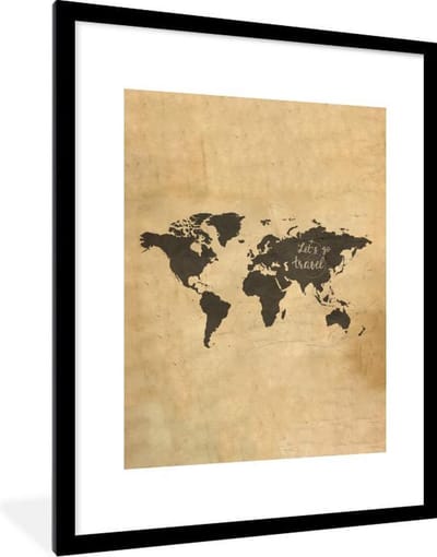 Poster in lijst - Fotolijst 60x80 cm - Posters - Wereldkaart - Vintage - Quote - Posterlijst zwart - Decoratie - Wanddecoratie woonkamer - Muurdecoratie slaapkamer