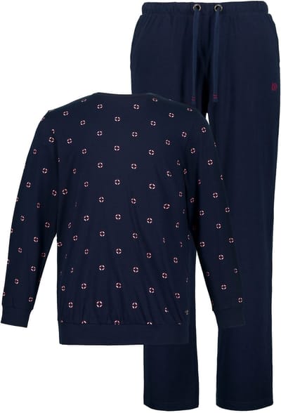 JP 1880 - Heren - Pyjama buik-fit tweedelig pak lange mouw elastische zoom - Nachtblauw - Maat XXL