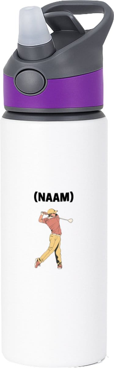 Hacebo® - Golf met eigen naam waterfles met rietje paars - Golfen - Golfer - Sport - water fles - 650ML
