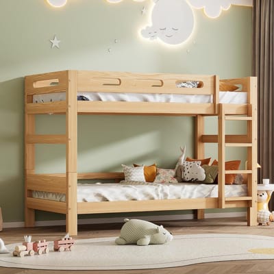 Stapelbed Kinderen - Twee Persoonsbed - Ruimte Besparen - Flexibel Ontwerp - 90x200 cm - Naturel
