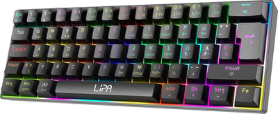 Lipa X23 Gaming keyboard Zwart - Draadloos - RGB verlichting - Tri-Mode - 61 Mechanische toetsen - FN multitoetsen - Compatibel met alle besturingen en consoles - Brown Switches - Ergonomisch en duurzaam