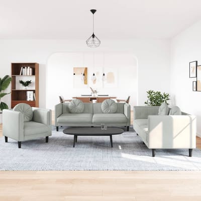 vidaXL - 3-delige - Loungeset - met - kussens - fluweel - lichtgrijs