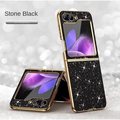 Plating Bling Glitter Telefoonhoesje Voor Samsung Galaxy Z Flip 6 5 4 Flip6 Flip5 Flip4 5G Hard Plastic Schokbestendige Beschermhoes Galaxy Z Flip5 black