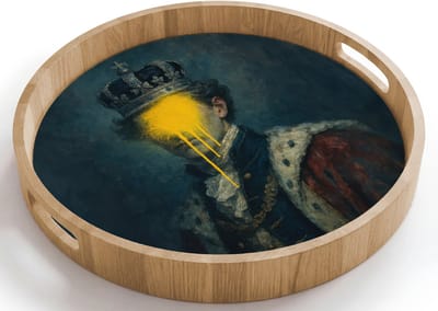 Dienblad rond 40x40 cm - Schootdienblad hout - Koning - Portret - Druipende gele verf - Borrelplank rechthoek - Plateau houten dienbladen