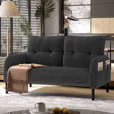 DESMIU Zitbank 120 x 75 x 79 cm - 2-Zits Met Hoge Rugleuning En Zijvakken - Voor Woonkamer En Werkkamer - Cord Grijs
