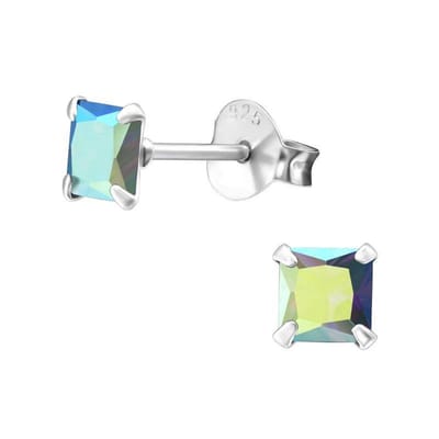 Aramat Jewels | Oorbellen | 925 Zilveren Vierkante Zirkonia Oorbellen 4-8mm - Princess Cut Studs | 4mm / AB Paars | | | Zilver | Kinderen, Volwassenen | Verkleurd niet