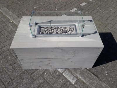 Vuurtafel Boxxx Terrasverwarmer Grey Wash steigerhout 60x100x50cm