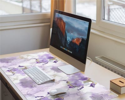 Coloray Bureau Onderlegger - Paarse bloemen aquarel Bureau Pad - 100 cm x 50 cm - Paars Bureau Onderlegger - Bureau Mat - Bureaumat - Onderlegger Bureau - Bureau Onderlegger Groot