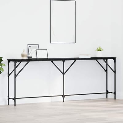 vidaXL Wandtafel Zwart eiken 200 x 29 x 75 cm Gelaagd hout en metaal