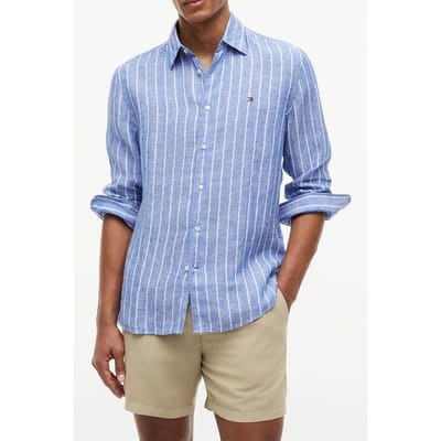 Tommy Hilfiger Linen Textured Stripe Shirt Regal Blue/stripe Größe: XL | Casual hemden Outlet | Herren | Weiß