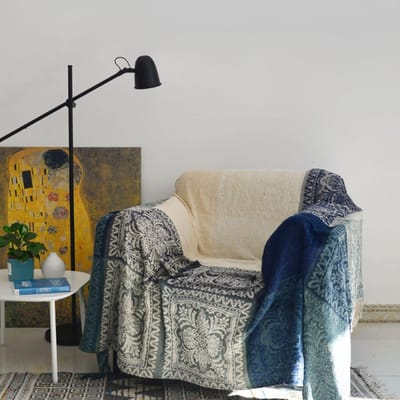 Unyqoos ® Stijlvolle Chenille Woondeken met Uniek Jacquard Patroon en Decoratieve Kwastjes, Beige, 150x190 cm