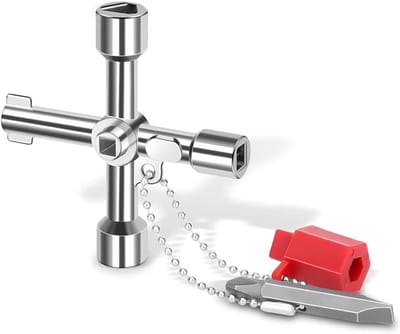 Multifunctionele 4-Weg Sleutel voor Elektrische Water- en Gasmeters, Universele Controle Sleutel voor Meterkasten, Zilver