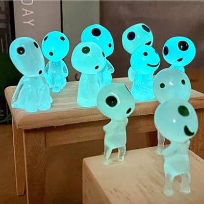 10 stuks Lichtgevende Boomgeesten Micro Landschap Model Ornament Buiten Gloeiend Miniatuur Beeldje Potplant Mini Tuin Accessoires blue