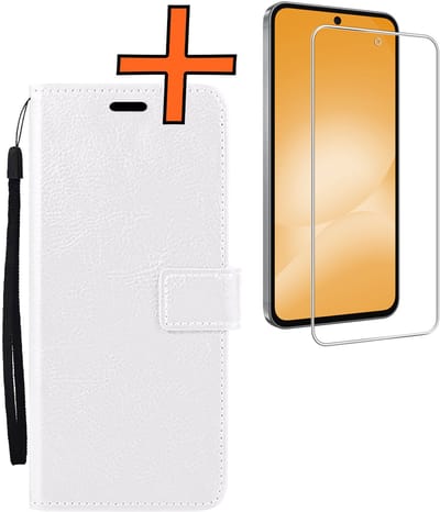 Hoes - Met Screenprotector - Geschikt voor Samsung Galaxy A56 - Luxe Pasjeshouder - Bookcase Portemonee - Flip Case - Kunstleer Book Case - Flipcase - Book Cover - Walletcase - PortemonneeHoes - Wit