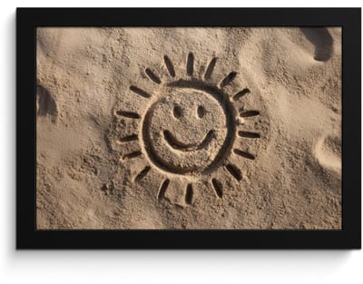 Poster in lijst - Fotolijst 30x20 cm - Posters - Gezichtje - Zon - Zand - Getekend - Posterlijst zwart - Decoratie - Wanddecoratie woonkamer - Muurdecoratie slaapkamer